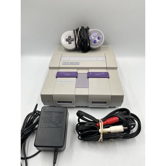 Super Nintendo Entertainment System SNES Console SNS-001 OEM Controller + Cords - Picture 1 of 14